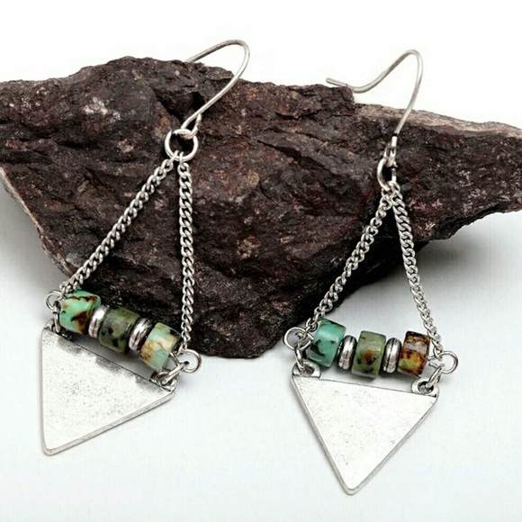 Artisan Moon Jewelry - Turquoise Triangle Dangle Earrings